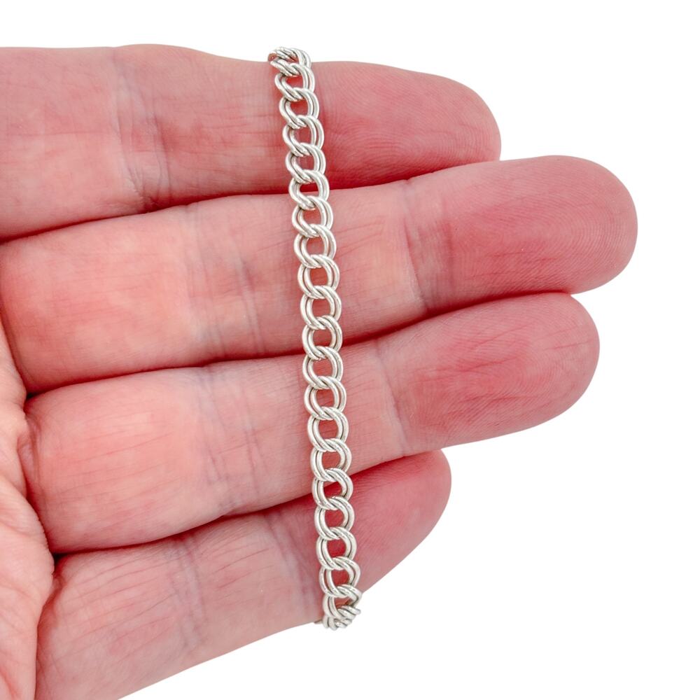 Vintage Sterling Silver 925 Italy Curb Chain Charm Bracelet 7"